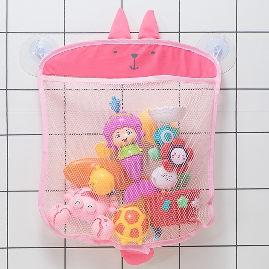 QWZ New Baby Bathroom Mesh Bag Sucker Design For Bath Toys Kids Basket Cartoon Animal Shapes Cloth Sand Toys Storage Net Bag